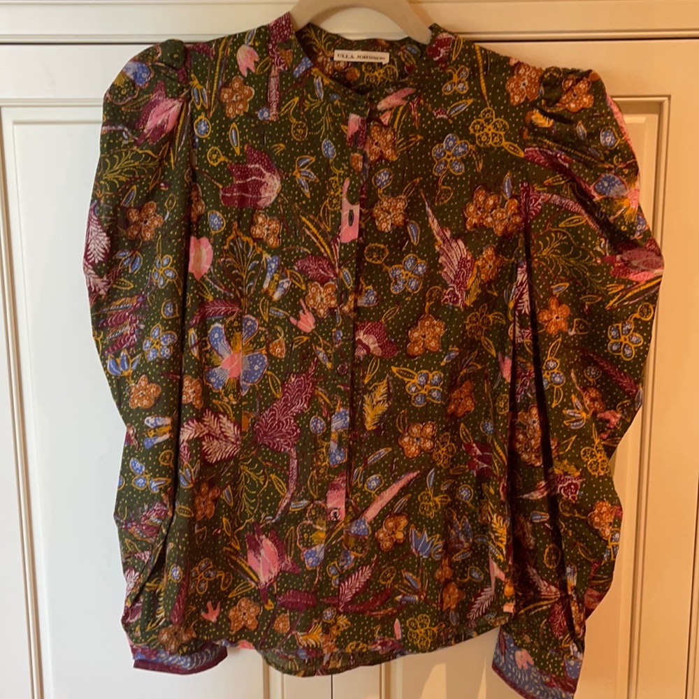 NWOT Ulla Johnson Willa Puff sleeve cotton blouse in pine floral
